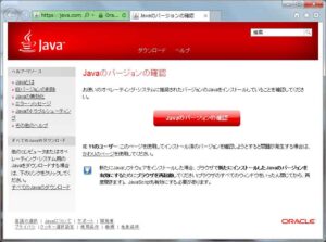 Javaバージョンの確認画面